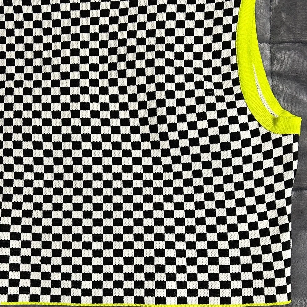 Zara Black and White Checkered Top with Neon Accents - Picture 4 of 8